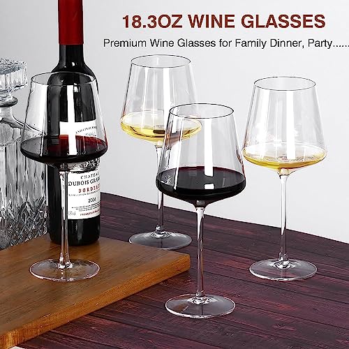 Yaschmo Wine Glasses Set of 4- Hand Blown Crystal, 18 oz Modern Glasses with Tall Stem for Red White Wine, Great Gift Packaging for Daily Use,Unique Wedding Anniversary or Birthday Gift - Image 3