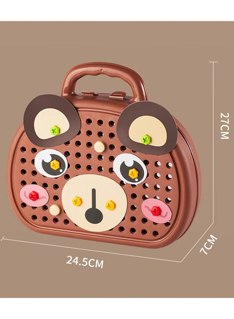 Kids Screwdriver Toy Set, 204 Pcs Kids Drill Set Stem Toys for 4 Year Old Boys,Construction Engineering Building Block Games with Toy Drill & Screw Driver Tool Set (Brown Bear) - Image 5