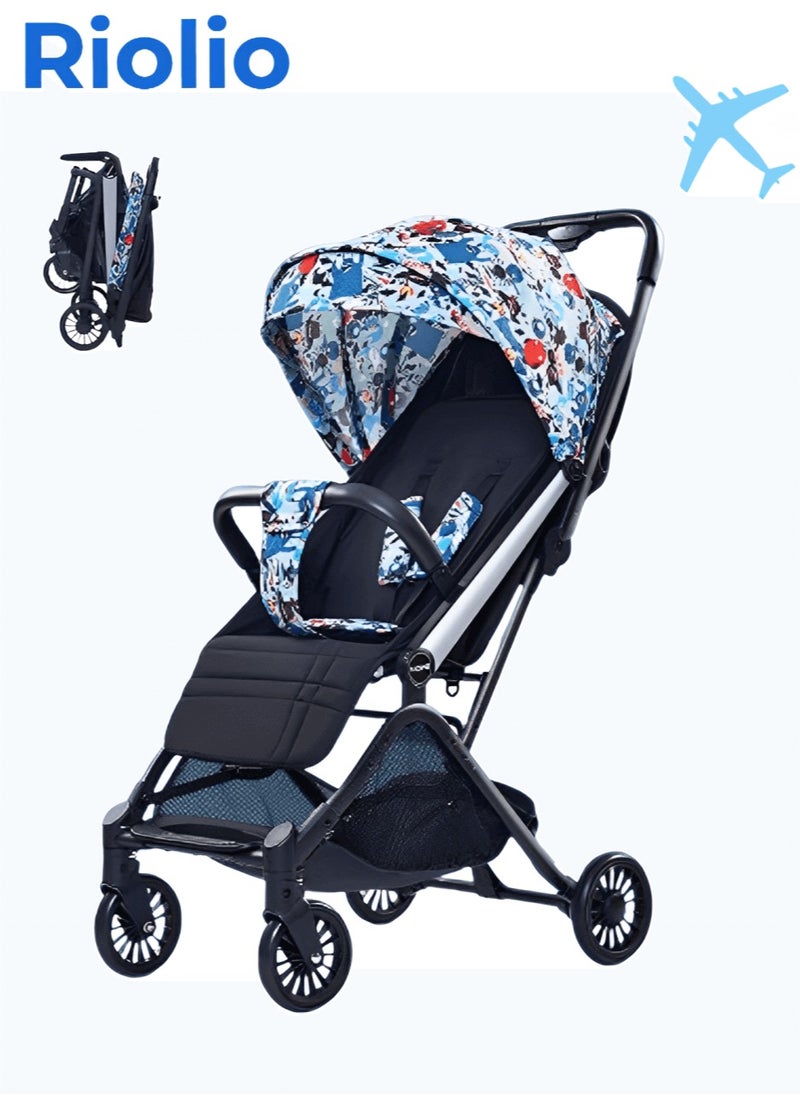 Riolio Travel Stroller, One-Button Folding and Lightweight - Compact Fold, Spacious Seat, Breathable Sunshade, Five-Point Safety Harness, Dual Brake with One-Step Lock, Ensures Safe Travel.  - Image 1