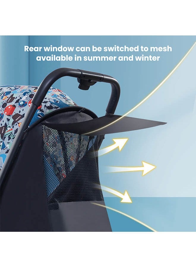 Riolio Travel Stroller, One-Button Folding and Lightweight - Compact Fold, Spacious Seat, Breathable Sunshade, Five-Point Safety Harness, Dual Brake with One-Step Lock, Ensures Safe Travel.  - Image 5