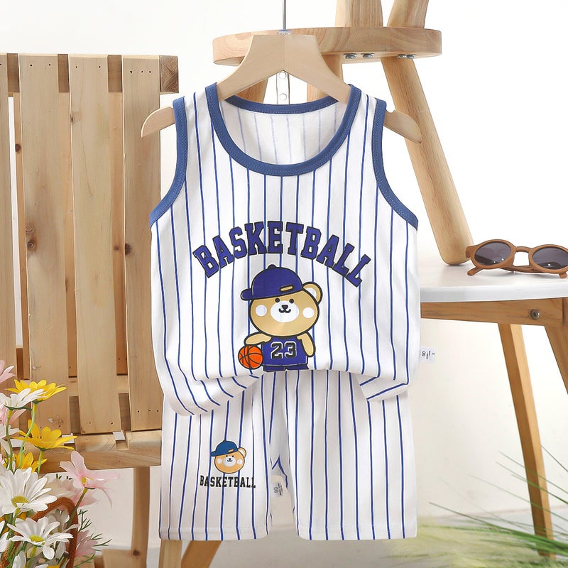 Kids Cotton Vest Set Summer 2024 E26-Basketball Little Bear 