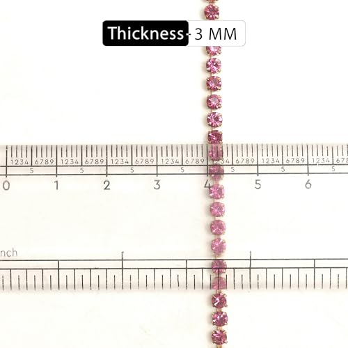 Embroiderymaterial 3MM Rhinestone Cup Chain – Pink Single Colour Glass Crystal Brass Catcher Chain for Craft, Embroidery & Jewellery Making | 12SS | 5 Metres - Image 2