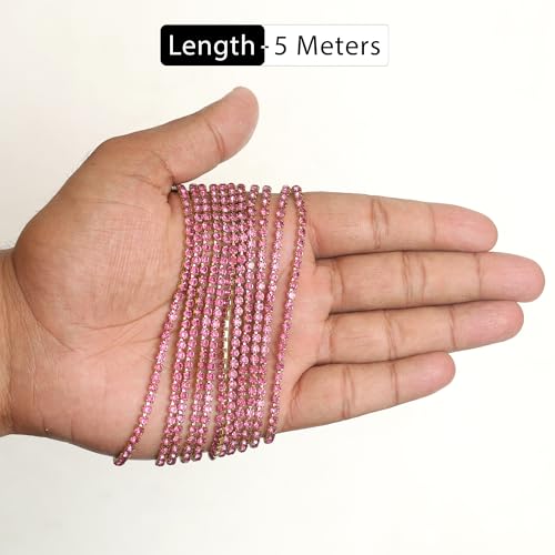 Embroiderymaterial 3MM Rhinestone Cup Chain – Pink Single Colour Glass Crystal Brass Catcher Chain for Craft, Embroidery & Jewellery Making | 12SS | 5 Metres - Image 4