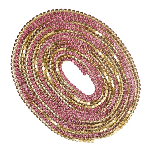 Embroiderymaterial 3MM Rhinestone Cup Chain – Pink Single Colour Glass Crystal Brass Catcher Chain for Craft, Embroidery & Jewellery Making | 12SS | 5 Metres - Image 1