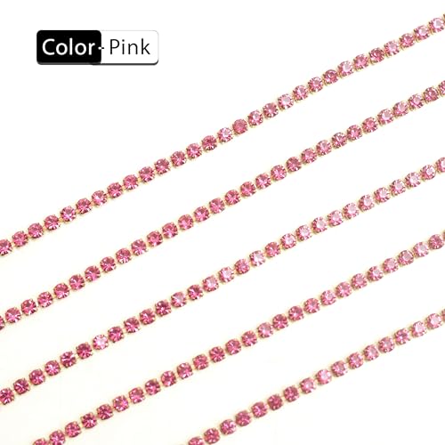 Embroiderymaterial 3MM Rhinestone Cup Chain – Pink Single Colour Glass Crystal Brass Catcher Chain for Craft, Embroidery & Jewellery Making | 12SS | 5 Metres - Image 3