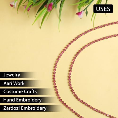 Embroiderymaterial 3MM Rhinestone Cup Chain – Pink Single Colour Glass Crystal Brass Catcher Chain for Craft, Embroidery & Jewellery Making | 12SS | 5 Metres - Image 5