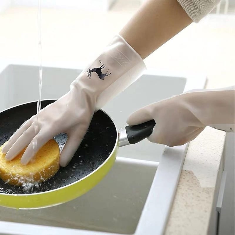 wolpin Hand Gloves for Dishwashing Skin-friendly Reusable Cleaning, Gardening | Anti-slip Kitchen Cleaning | Pet Grooming | Car Washing | Bathroom Cleaning | (Pack of 1 Pair, M, Polyvinyl Chloride) - Image 1