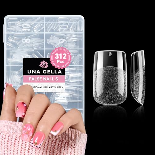 UNA GELLA Short Square Gel Nail Tips: 312pcs Square Fake Nails Pre-file Soft Gel Nails Tips for Full Cover Acrylic Nails False Nails12 Sizes Press on Nails for Nail Extensions Home DIY Salon - Image 1