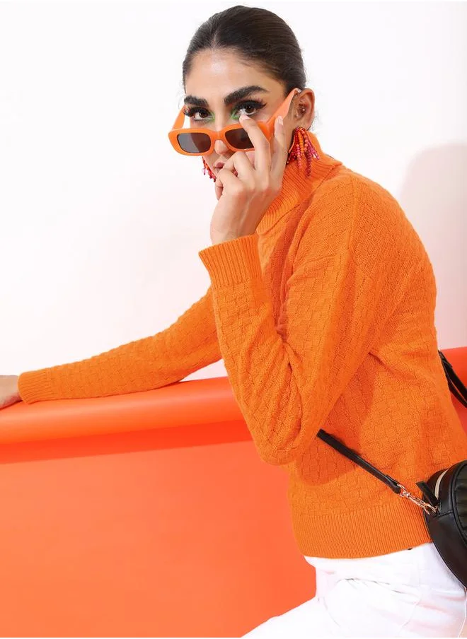 Tokyo Talkies Solid Self Design High Neck Sweater by Styli