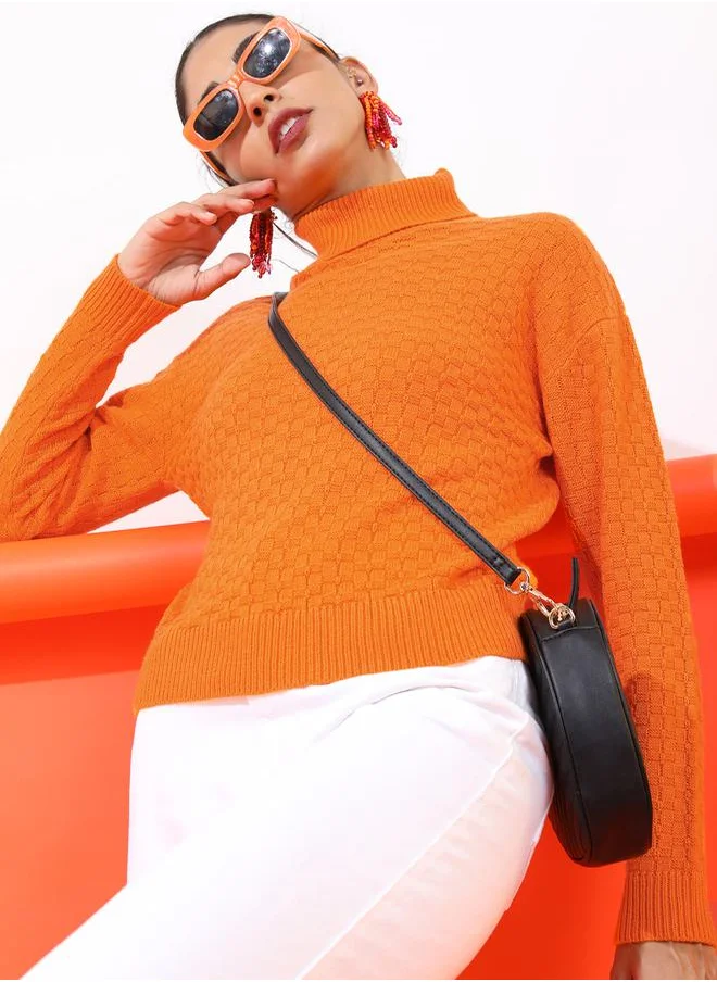 Tokyo Talkies Solid Self Design High Neck Sweater by Styli