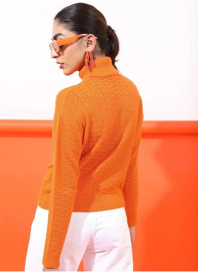Tokyo Talkies Solid Self Design High Neck Sweater by Styli