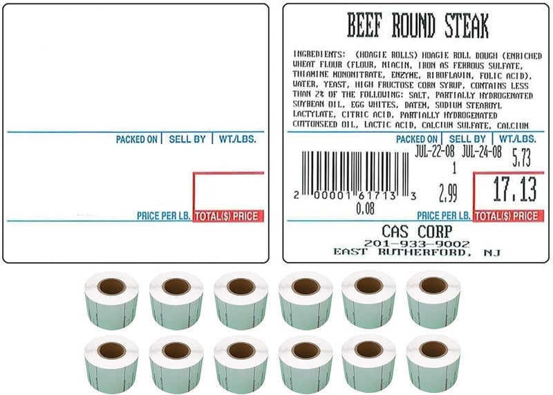CAS LST-8020 Printing Scale Label, 58 x 60 mm, UPC/Ingredients 12 rolls of 500 labels - Image 1