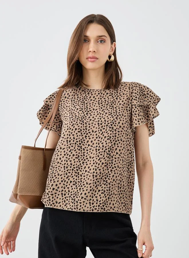Take Two Take Two Women Beige Animal Print Blouse