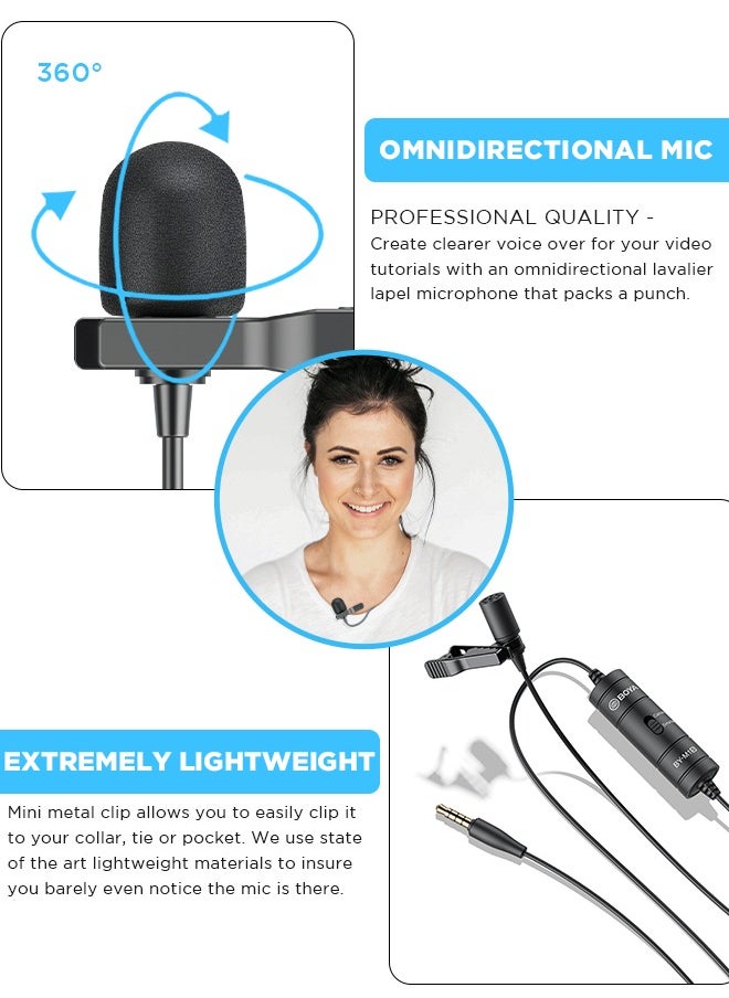 BOYA - BOYA Lavalier Lapel Microphone - No Battery, by-M1 Pro ll Omnidirectional Condenser Mic for iPhone Camera Android PC Windows - for YouTube, Interview, Video Recording 19.6ft(6m) - Image 1