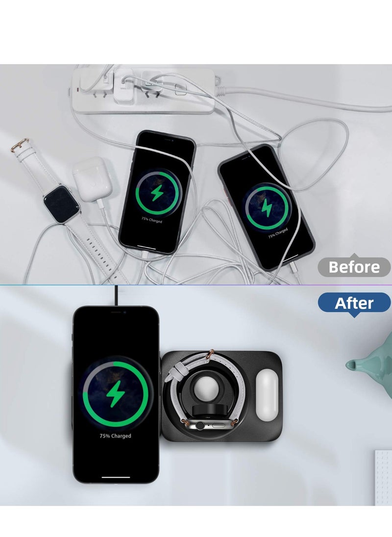 SYOSI - Magnetic Charging Station 4 in 1 Mag Safe Charging Station for iPhone 14/13/12 Pro Max/Pro/Mini Fast Charge Pad Compatible for Apple Watch Ultra/8/7/SE2/Airpods 1 2/ Pro1 2 Blcak - Image 1