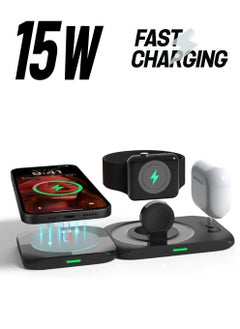 Magnetic Charging Station 4 in 1 Mag Safe Charging Station for iPhone 14/13/12 Pro Max/Pro/Mini Fast Charge Pad Compatible for Apple Watch Ultra/8/7/SE2/Airpods 1 2/ Pro1 2 Blcak