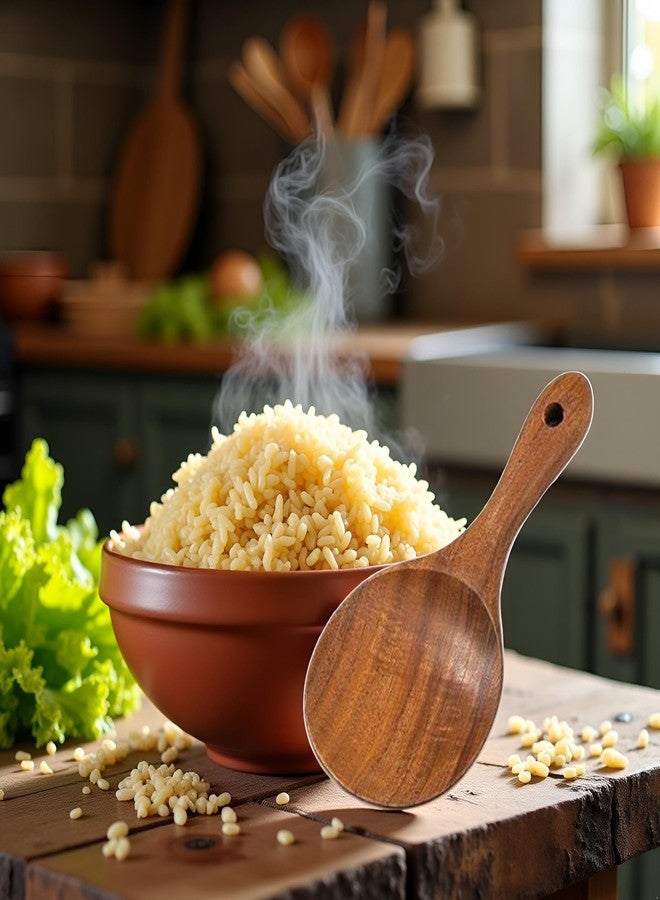 Mozff Natural Wooden Rice Spoon Non-stick Rice Paddle Rice Scooper Rice Serving Spoon Rice Spatula for Rice Potato Salads, Wooden Serving Spoons 7 inch Serving Utensils for Kitchen and Dining - Image 5