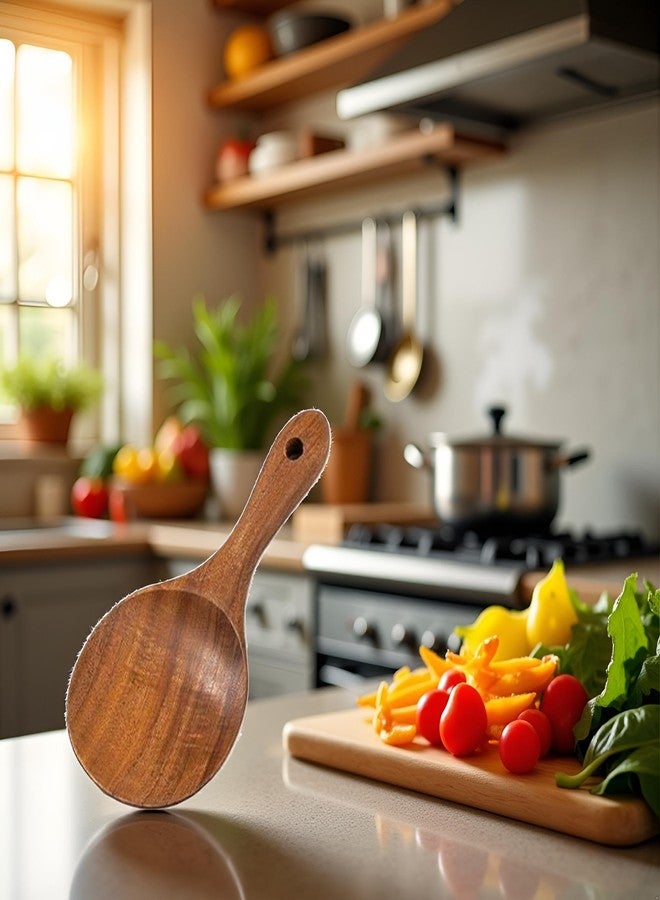 Mozff Natural Wooden Rice Spoon Non-stick Rice Paddle Rice Scooper Rice Serving Spoon Rice Spatula for Rice Potato Salads, Wooden Serving Spoons 7 inch Serving Utensils for Kitchen and Dining - Image 4