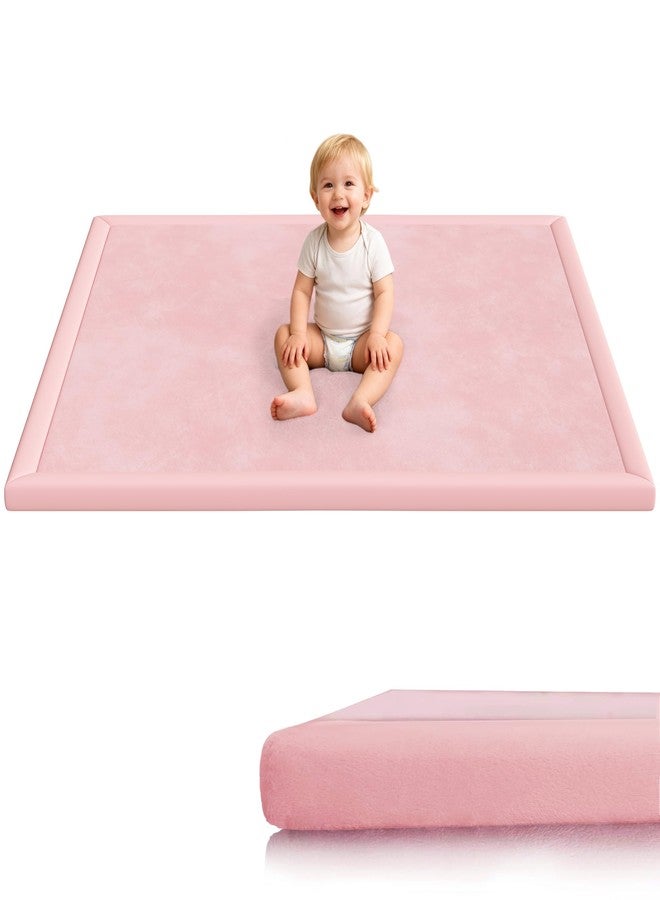 Floisdace Baby Play Mat for Floor, 1.3'' Thick Memory Foam Tummy Time Mat - Super Soft Coral Velvet Nursery Rug with Non-Slip Backing, Crawling Rug for Toddlers/Infants, Yoga & Tatami Use, Light Pink, 50''x50'' - Image 1