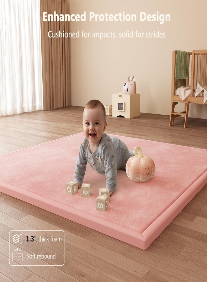 Floisdace Baby Play Mat for Floor, 1.3'' Thick Memory Foam Tummy Time Mat - Super Soft Coral Velvet Nursery Rug with Non-Slip Backing, Crawling Rug for Toddlers/Infants, Yoga & Tatami Use, Light Pink, 50''x50'' - Image 2