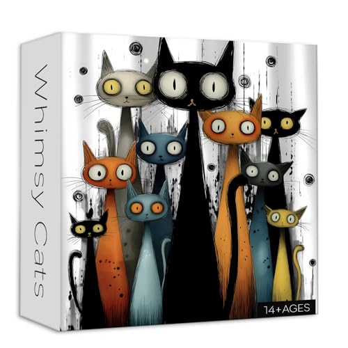 Larkipuzz Whimsy Cats Jigsaw Puzzle 1000 Pieces Funny Cat Puzzles for Adults Abstract Art Larkipuzz Hard Difficult Cute Animals Theme as Art Decor - Image 1