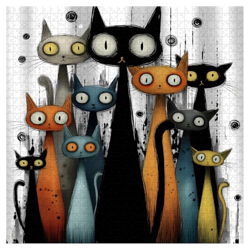 Larkipuzz Whimsy Cats Jigsaw Puzzle 1000 Pieces Funny Cat Puzzles for Adults Abstract Art Larkipuzz Hard Difficult Cute Animals Theme as Art Decor - Image 5