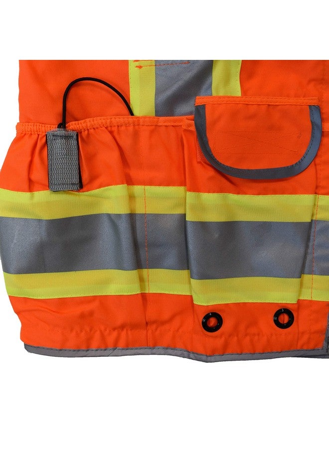 راديانس سترة مهندس راديانز SV55 فئة 2 منسوجة ثقيلة بلونين مع رقبة مبطنة لدعم الوزن الزائد في جيوب الشحن، برتقالية، مقاس كبير جدًا - Image 5