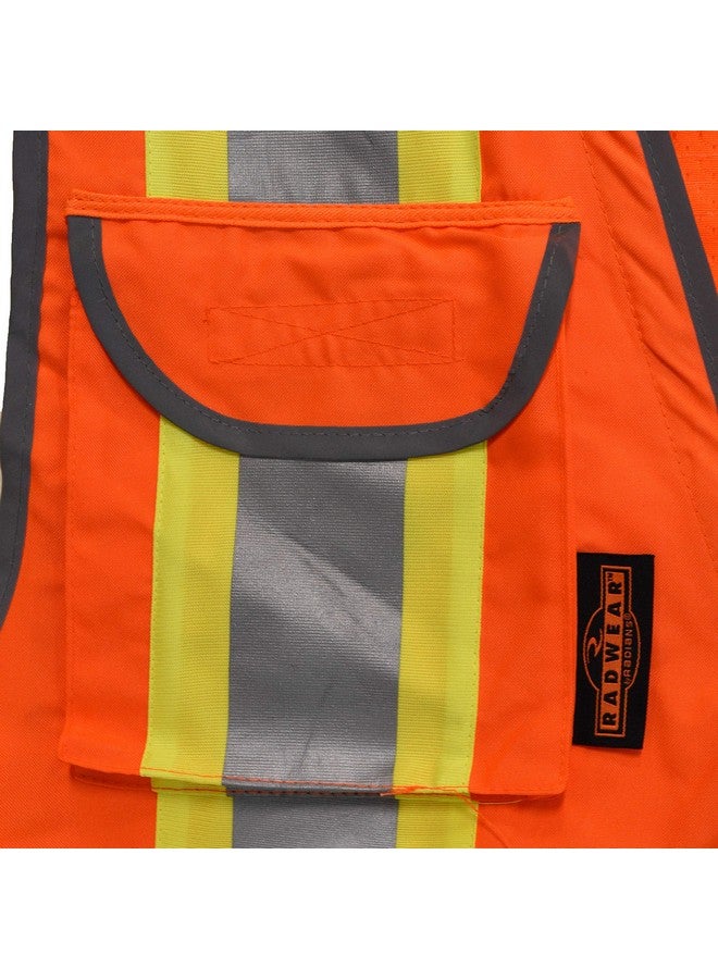 راديانس سترة مهندس راديانز SV55 فئة 2 منسوجة ثقيلة بلونين مع رقبة مبطنة لدعم الوزن الزائد في جيوب الشحن، برتقالية، مقاس كبير جدًا - Image 4