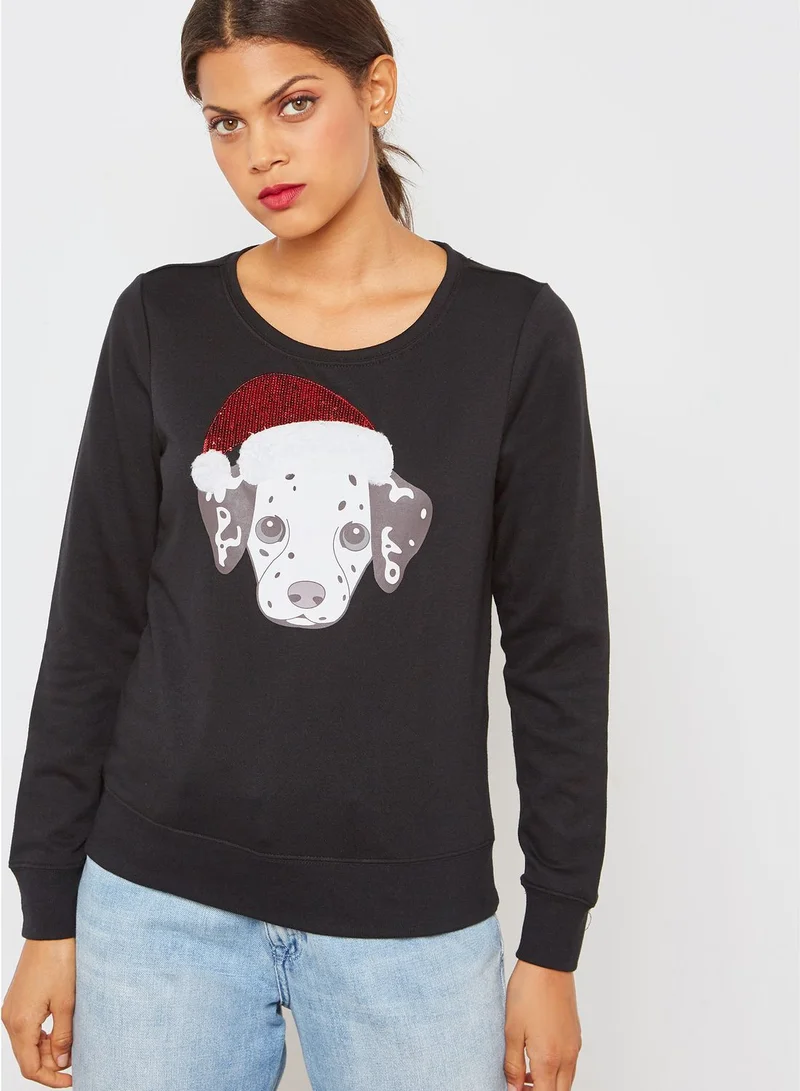 VERO MODA Christmas Dog Printed Sweater for Women Best Price Oman