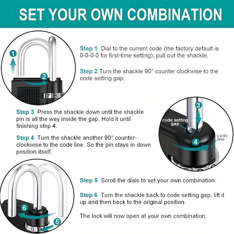 FEBLICH 4 Digit Travel Luggage Combination Lock, Gym Padlock Mini Combination Waterproof Resettable Bag Luggage Gate Padlock Outdoor for School Locker Backpack Travel Toolbox (4 Digit - Black Combo) - Image 5