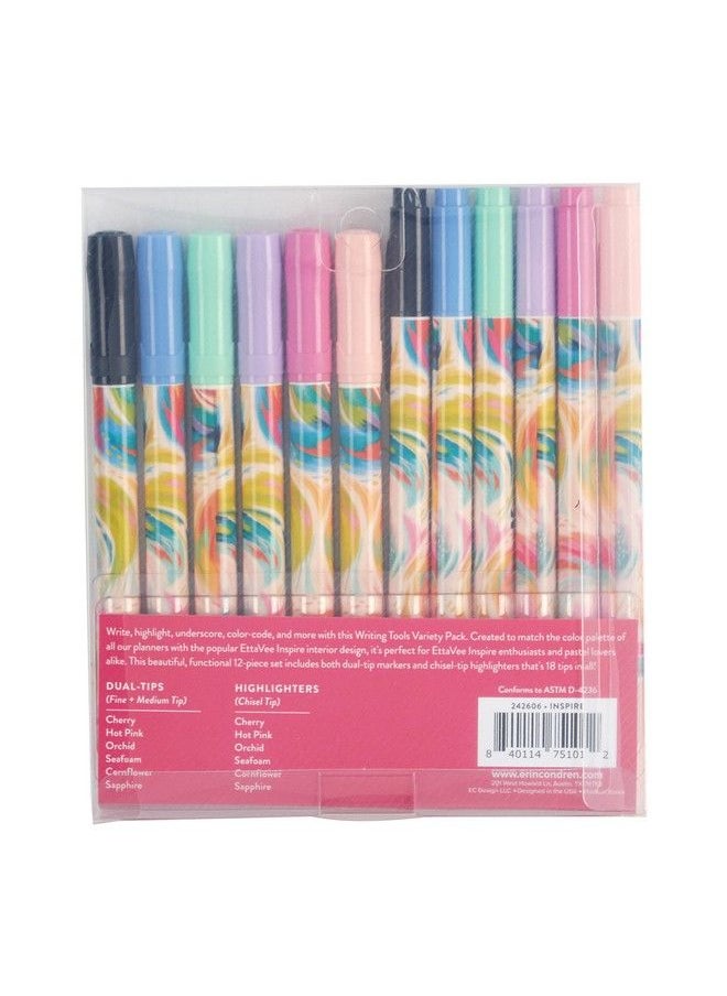 Erin Condren Variety Writing Tools Pack 12 Pack Ettavee Inspire Highlighters And Dualtip Markers For Writing Colorcoding Hand Lettering Stenciling And More  - Image 4