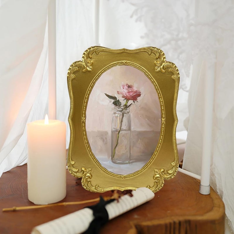 SIKOO 4x6 Vintage Oval Picture Frame Antique Gold Photo Frame Tabletop and Wall Mount Display Vintage Wall Decor Ornate Home Decor - Image 2