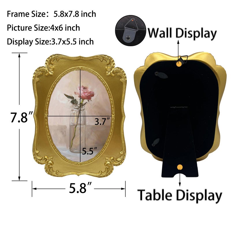 SIKOO 4x6 Vintage Oval Picture Frame Antique Gold Photo Frame Tabletop and Wall Mount Display Vintage Wall Decor Ornate Home Decor - Image 5