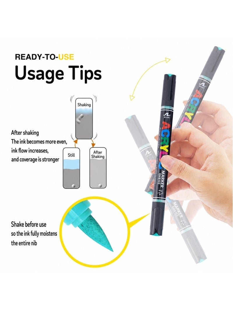GuangNa 60 Colors Acrylic Dual Tip Marker Set, Liquid Acrylic Art Pens with Brush Tip & Fine Tip for Drawing, Coloring, DIY Crafts, Paper, Wood, Stone, Fabric & Glass - Image 2
