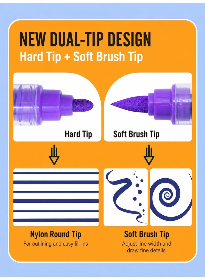 GuangNa 60 Colors Acrylic Dual Tip Marker Set, Liquid Acrylic Art Pens with Brush Tip & Fine Tip for Drawing, Coloring, DIY Crafts, Paper, Wood, Stone, Fabric & Glass - Image 3