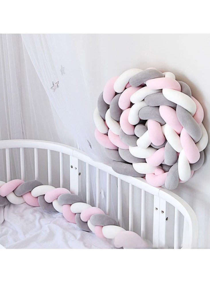 D&L Braided Crib Bumper 3M/9.84 FT Pink Grey With Storage Bag  - Image 1