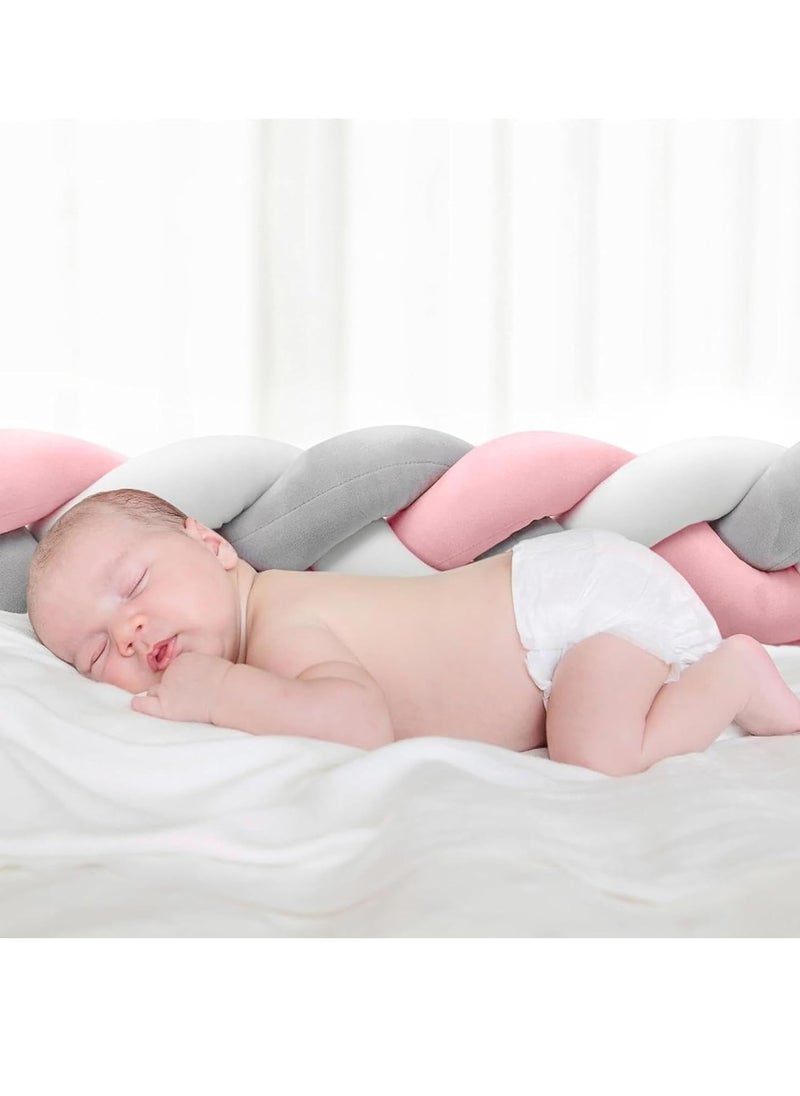 D&L Braided Crib Bumper 3M/9.84 FT Pink Grey With Storage Bag  - Image 4