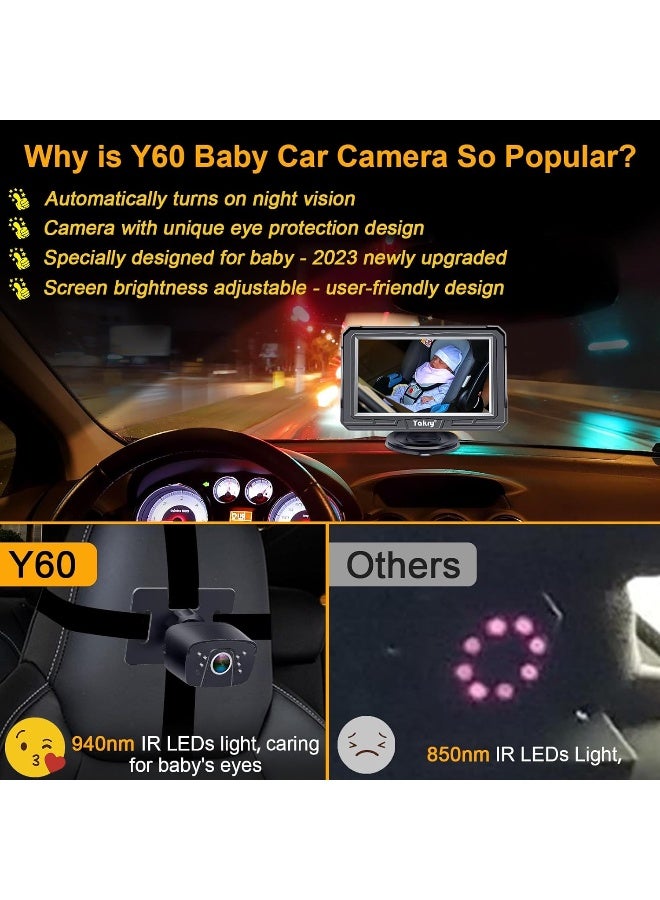 Yakry Baby Car Camera Backseat - HD 1080P Rear Facing Car Baby Monitor - Image 3