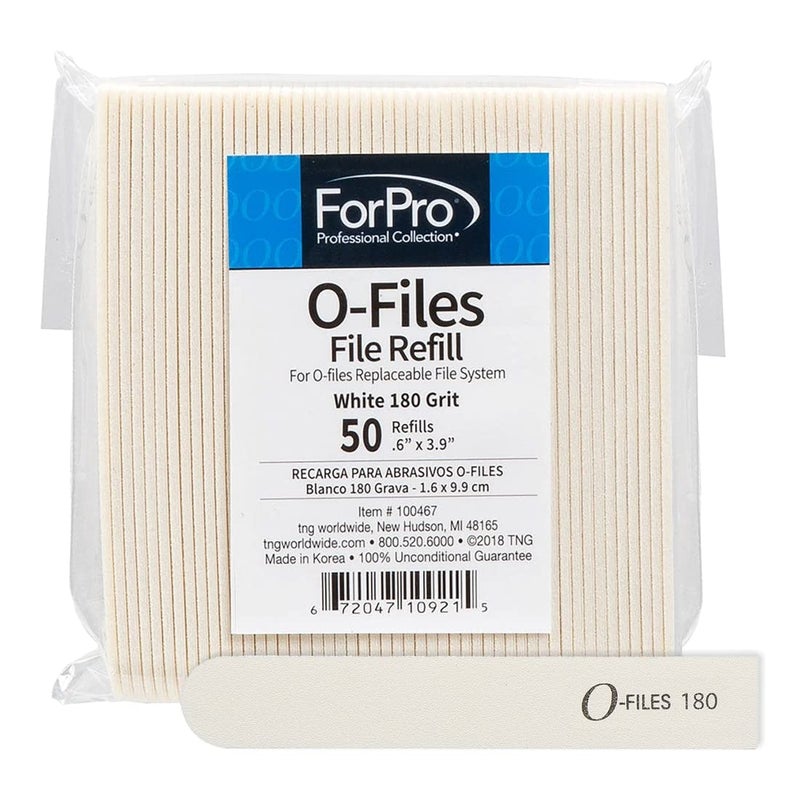 ForPro Professional Collection O-Files Replaceable File System, 180 Grit, Manicure Nail File Refills, 3.9â€ L x .6â€œ W, White, 50-Count - Image 1