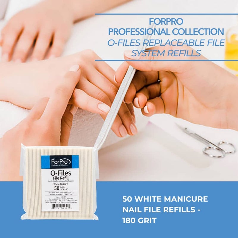 ForPro Professional Collection O-Files Replaceable File System, 180 Grit, Manicure Nail File Refills, 3.9â€ L x .6â€œ W, White, 50-Count - Image 3