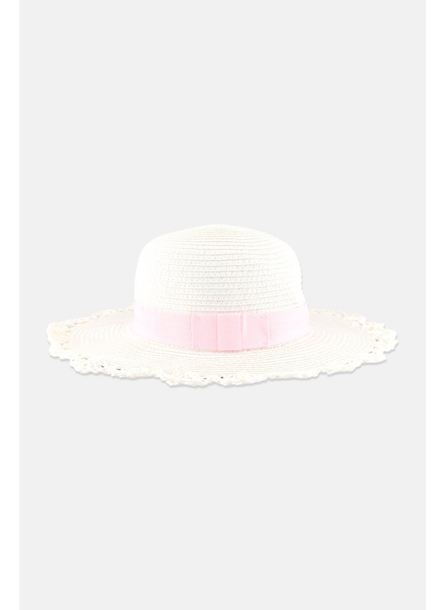 Sergent Major Toddlers Girl Straw Bucket Hat, White  - Image 1
