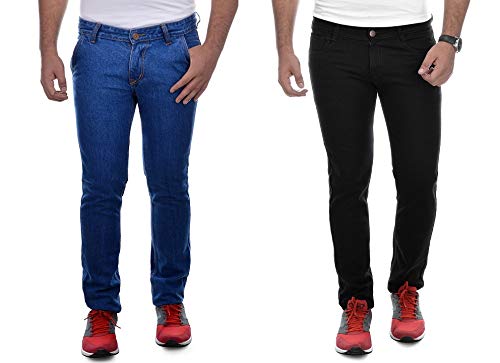 Ben Martin Men's Pack of 2 Regular Fit Cross Pocket Stretchable 32 Size Black & Light Blue Casusal Denim Jeans Pant for Men, CMB-1 - Image 1