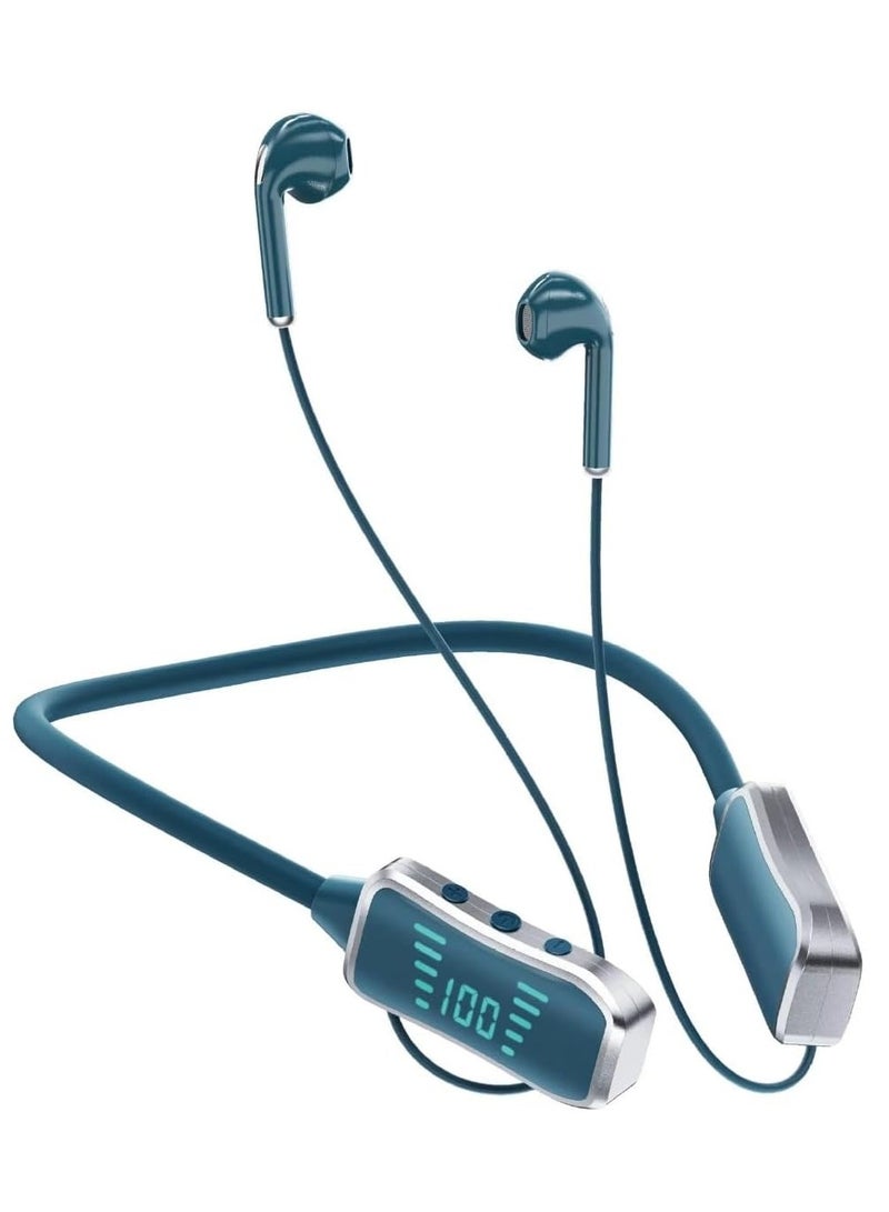 BM50 Bluetooth Neckband Earphones, 90 Hours Playtime, LED Display, TF Card Support Green - Image 1