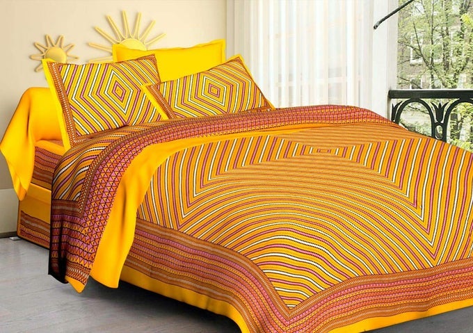 HOMESHOP 100 PURE COTTON RAJASTHANI TRADITION QUEEN SIZE DOUBLE BEDSHEETS WITH 2 PILLOW COVERS QUEEN SIZE JAIPURI BEDSPREADS