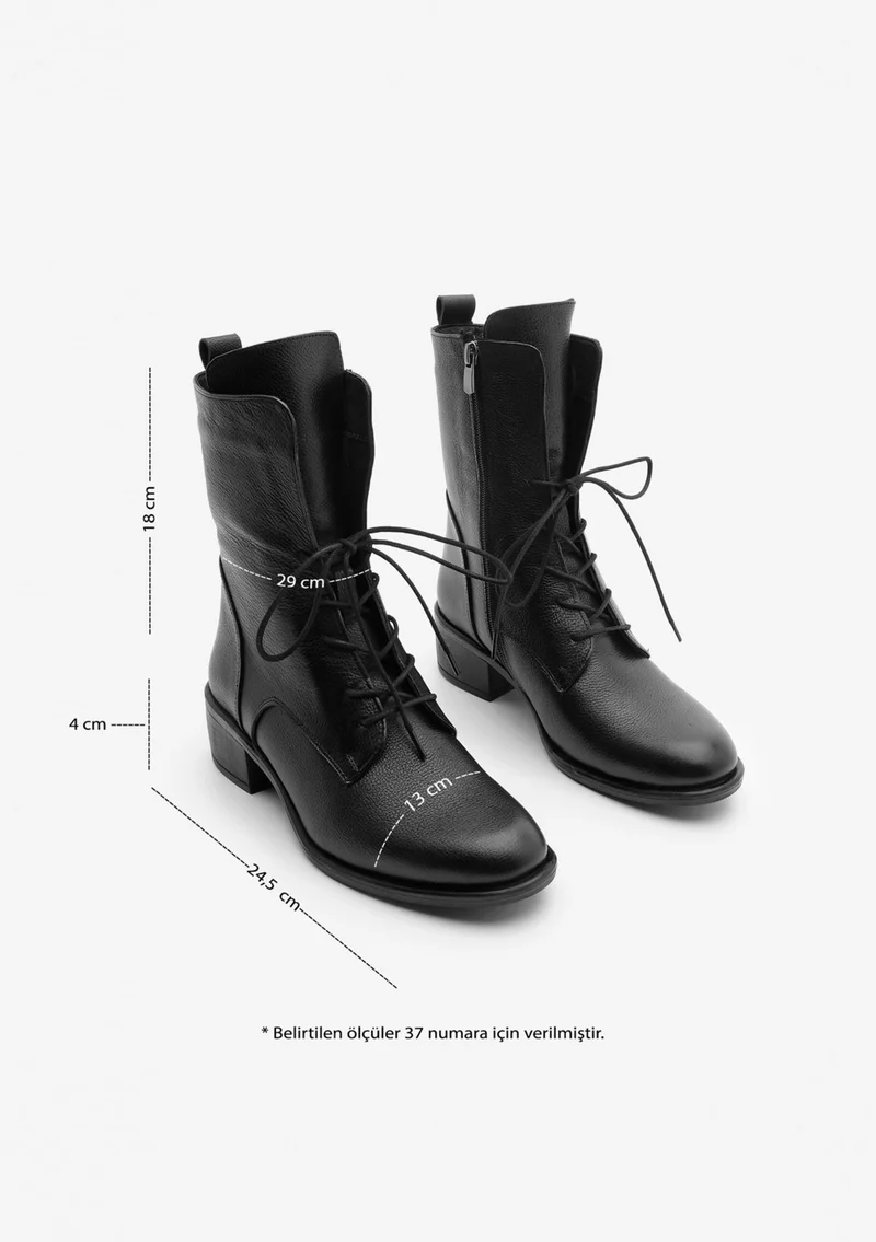 مارجين Women Genuine Leather Combat Boots Lace-Up Zippered Mech