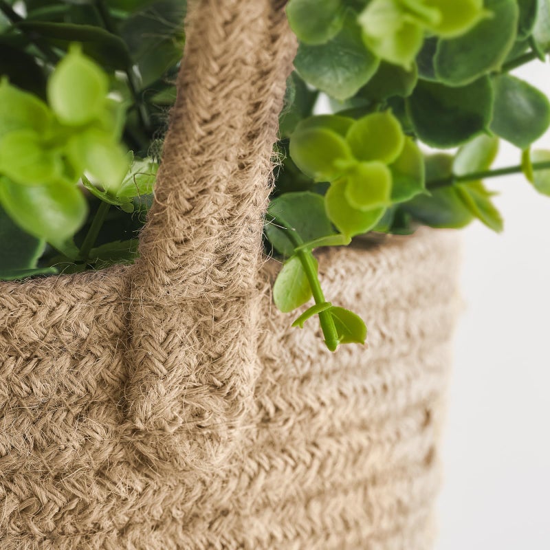 Dahey 2 Pack Wall Hanging Rope Basket (6.5"WÃ—7"H) with Artificial Eucalyptus, Jute Woven Storage Organizer Flower Plants Basket Farmhouse Rustic Wall Decor for Porch Living Room Bedroom Entryway,Brown - Image 4