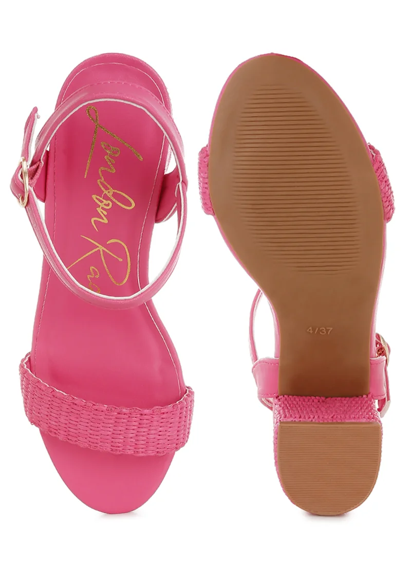 London Rag Raffia Pin Buckle Block Heels in Fuchsia