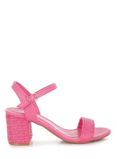 London Rag Raffia Pin Buckle Block Heels in Fuchsia
