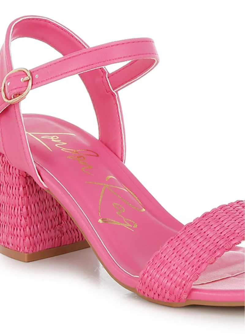 London Rag Raffia Pin Buckle Block Heels in Fuchsia