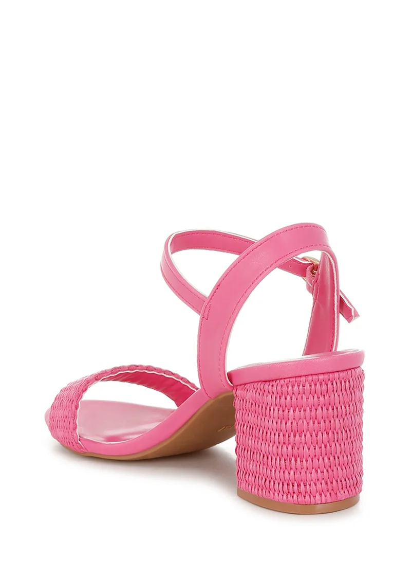London Rag Raffia Pin Buckle Block Heels in Fuchsia
